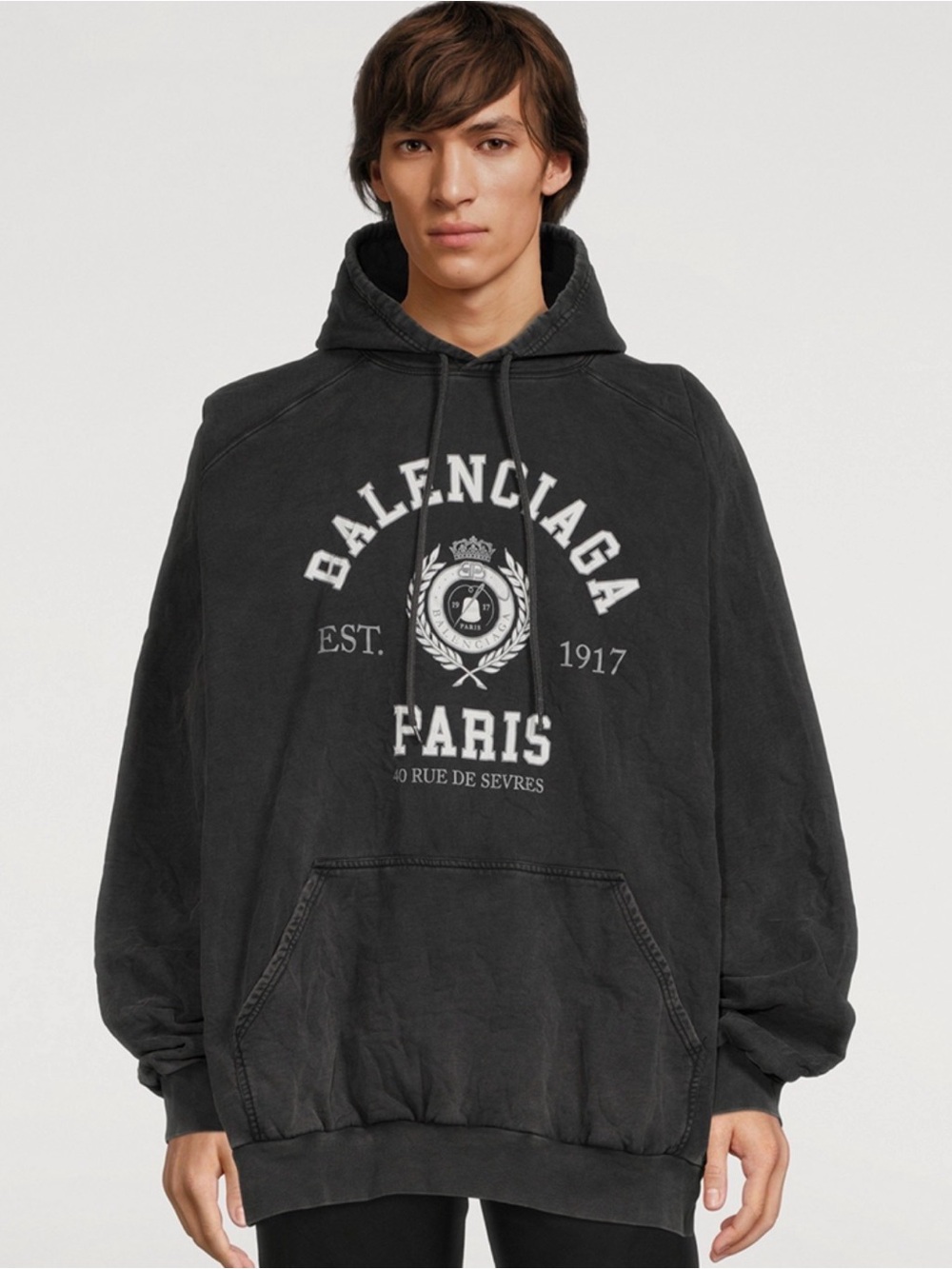 Balenciaga College 1917 Hoodie Washed Black Size 2 Fits XL✨
